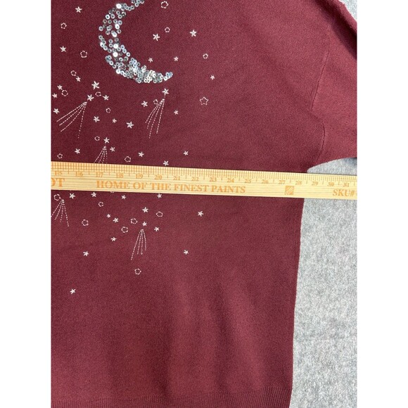 Torrid Women’s Plus Size 3 Sweater Maroon Embroidered Stars Sequin Moon - Picture 6 of 9
